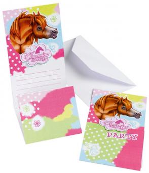 6 Einladungskarten & Umschäge Charming Horses - pink 