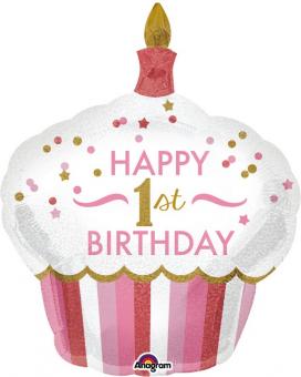 Folienballon Zahl "1" Geburtstag Cupcake Mädchen 