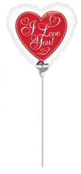 Folienballon Mini am Stil "I Love You" herz weiß/rot 
