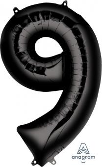 Folienballon Zahl "9" schwarz 86x55cm 