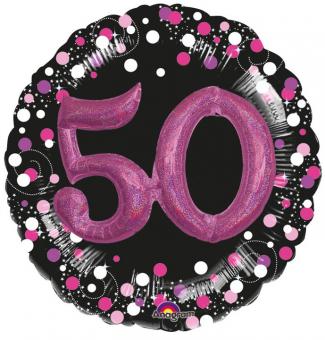 Folienballon Zahl "50" 3D Effekt Sparkling pink 91 x 91 cm 