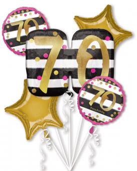 Folienballon Zahl "70" Bouquet pink & gold - 5 Stück 