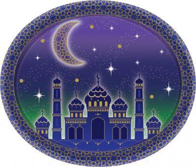 8 Teller - Eid Mubarak - 1001-Nacht Pappe - 30 cm - blau 