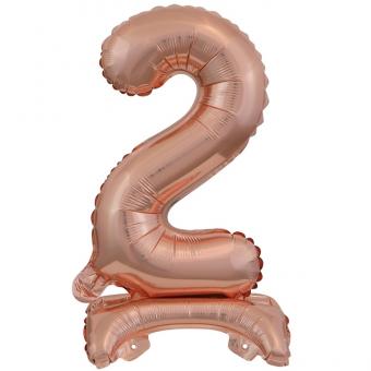 Folienballon Mini Zahl "2" rosé S mit Standfuß 38x15cm 
