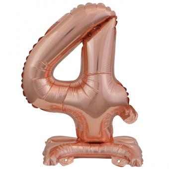 Folienballon Mini Zahl "4" rosé S mit Standfuß 38x15cm 