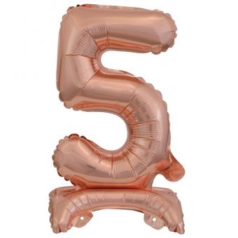 Folienballon Mini Zahl "5" rosé S mit Standfuß 38x15cm 