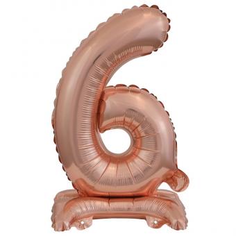 Folienballon Mini Zahl "6" rosé S mit Standfuß 38x15cm 