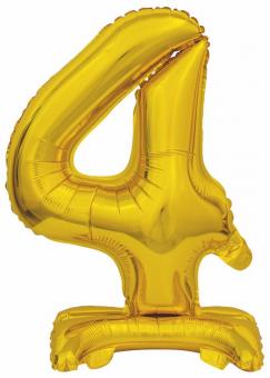 Folienballon Mini Zahl "4" gold S mit Standfuß 38x15cm 