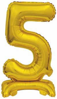 Folienballon Mini Zahl "5" gold S mit Standfuß 38x15cm 