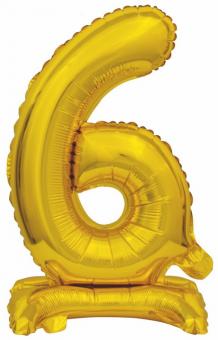 Folienballon Mini Zahl "6" gold S mit Standfuß 38x15cm 