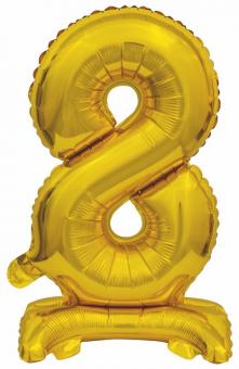 Folienballon Mini Zahl "8" gold S mit Standfuß 38x15cm 