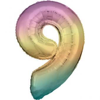 Folienballon Zahl "9" pastel rainbow L 83cm 