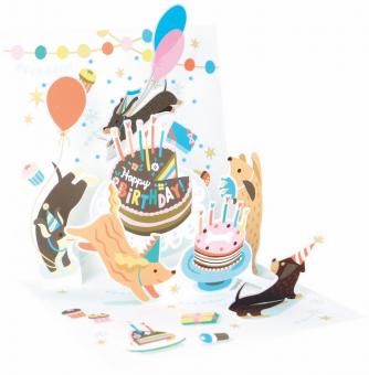 Pop Up 3D Karte mit Licht Happy Birthday Hunde Party 
