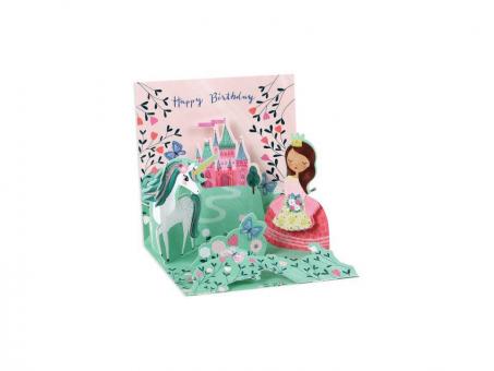 Pop Up 3D Karte Mini Happy Birthday Prinzessin & Einhorn 