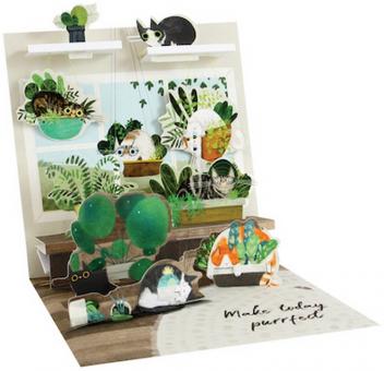 Pop Up 3D Karte Grußkarte Katzen & Pflanzen 