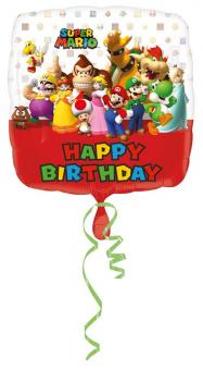 Folienballon Mario Bros Happy Birthday Standard, quadratisch, 43 